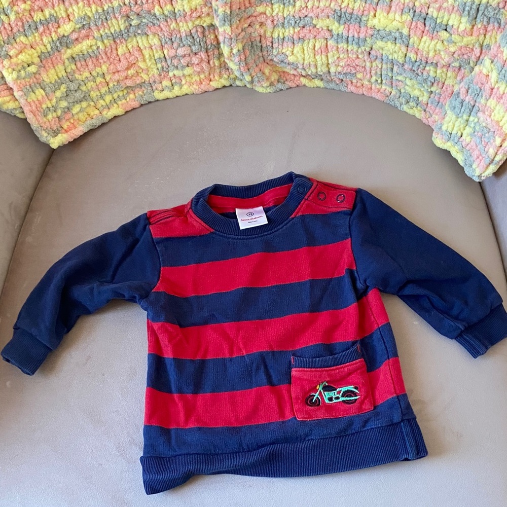 Hanna Andersson Navy and Red Striped Long Sleeve Tee size 12-18 mos
